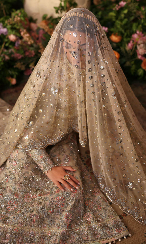 Pakistani Ivory Hand-Embroidered Organza Salwar Kameez (3-Piece) - Image 7