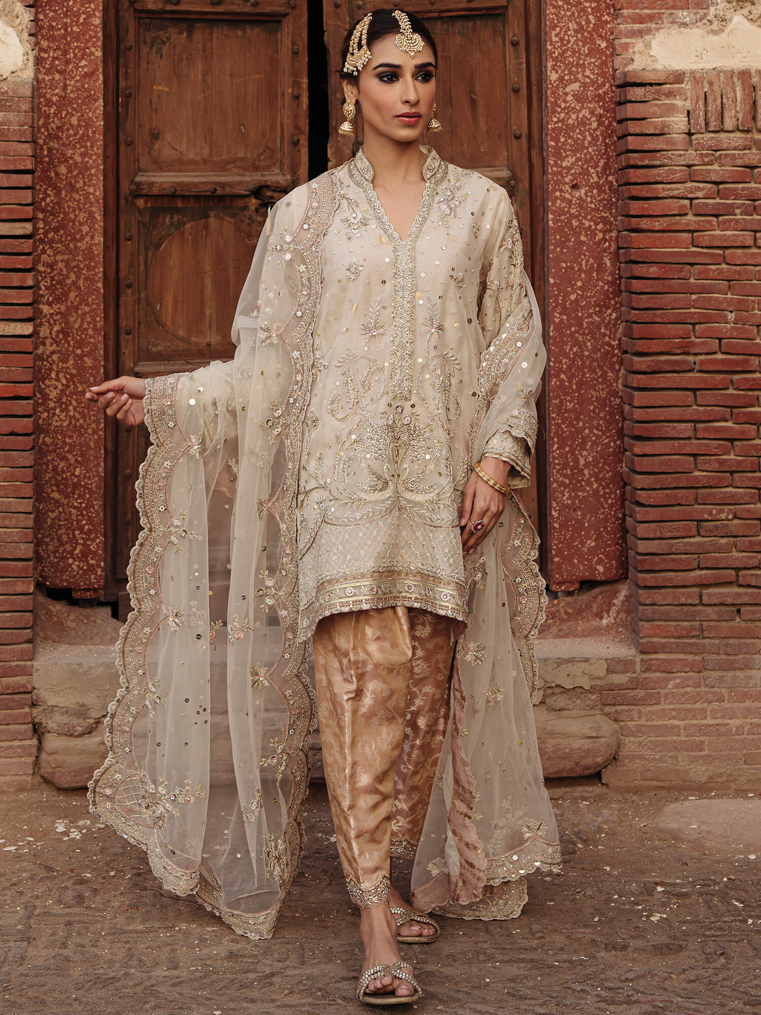 Ivory Zardozi Organza Salwar Kameez (3-Piece) - Image 1