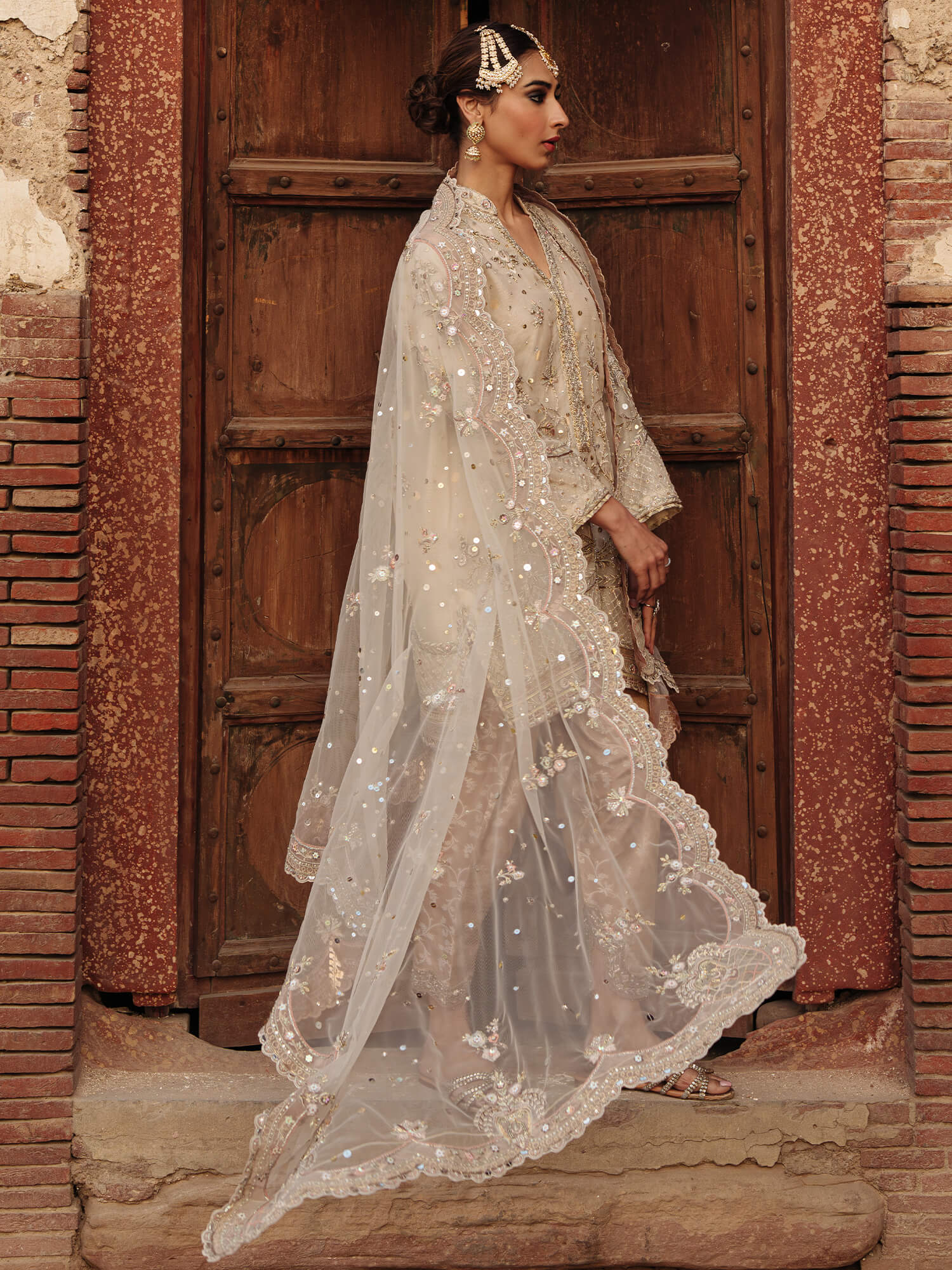 Ivory Zardozi Organza Salwar Kameez (3-Piece) - Image 3