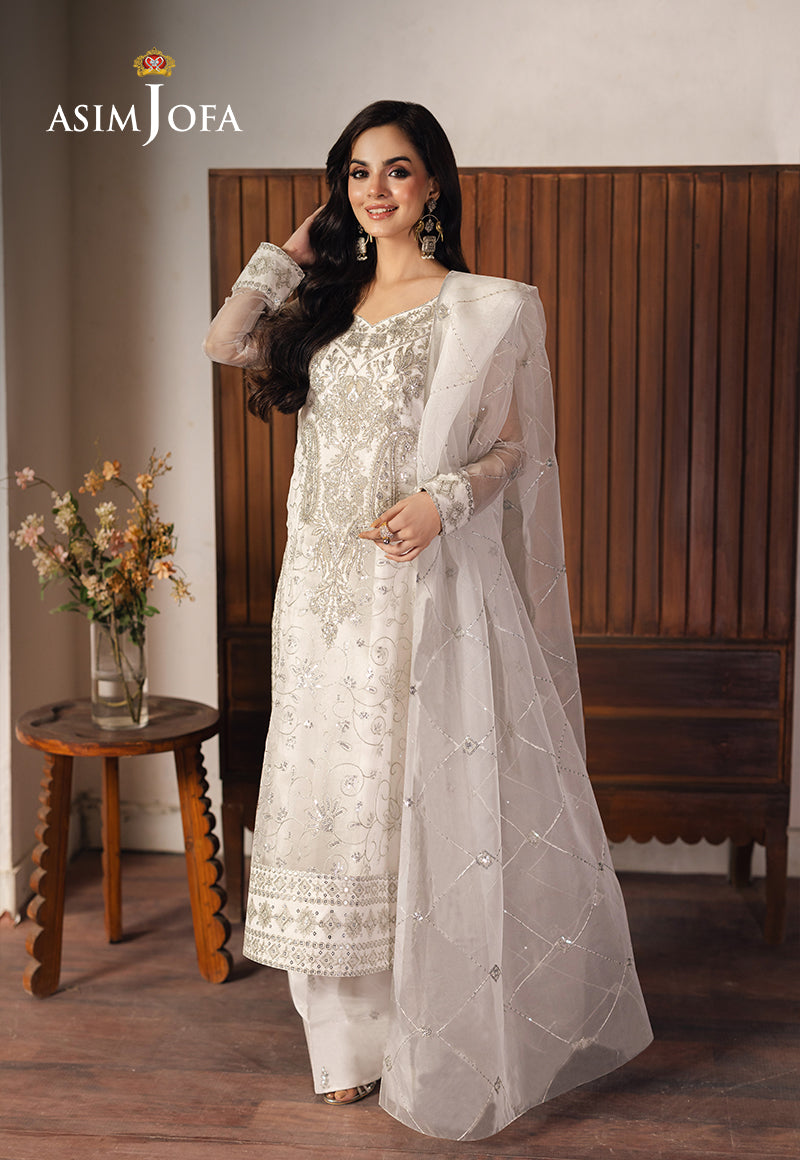 Pakistani Ivory Zari Embroidered Organza & Silk 3-Piece Suit - Image 1