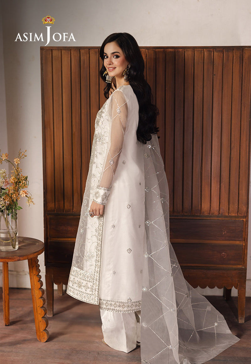 Pakistani Ivory Zari Embroidered Organza & Silk 3-Piece Suit - Image 2