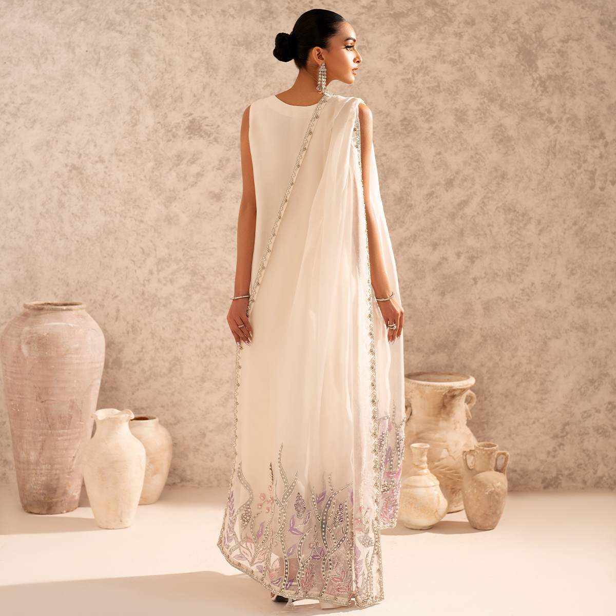 Ivory Hand-Embellished Tissue Silk Salwar Kameez (3-Piece) - Image 10