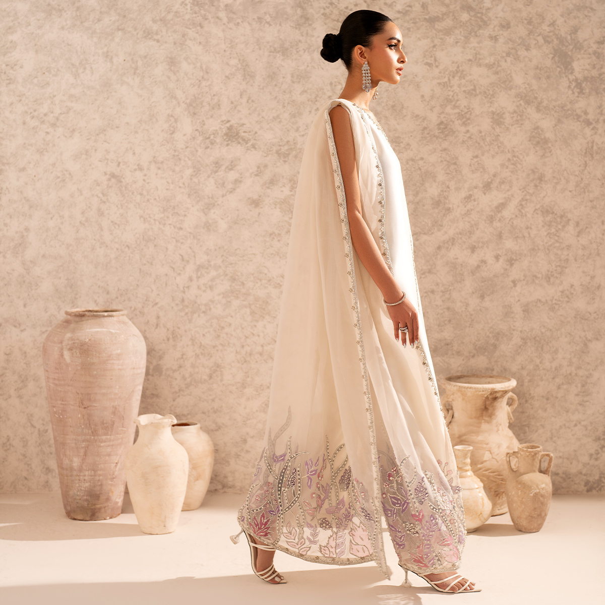 Ivory Hand-Embellished Tissue Silk Salwar Kameez (3-Piece) - Image 4