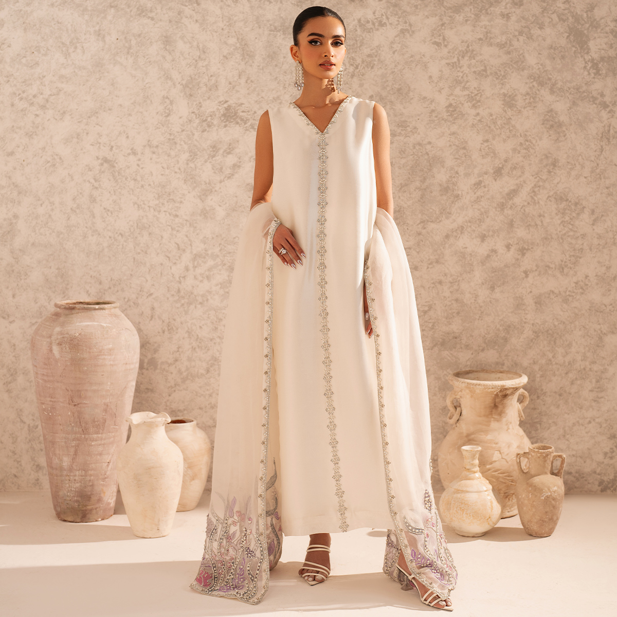 Ivory Hand-Embellished Tissue Silk Salwar Kameez (3-Piece) - Image 6