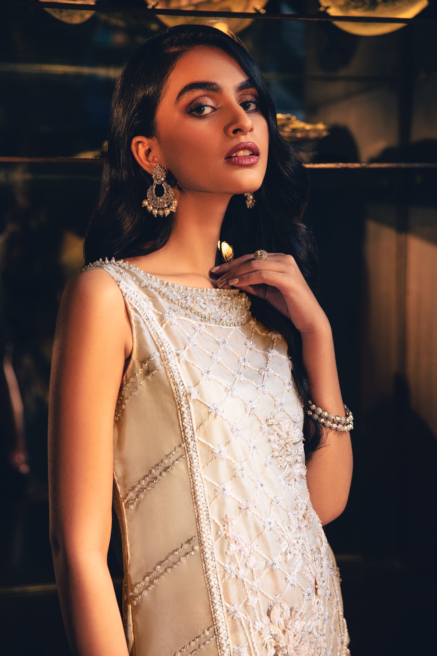 Pakistani Ivory Embellished Raw Silk Bootcut Set (2-Piece) - Image 2