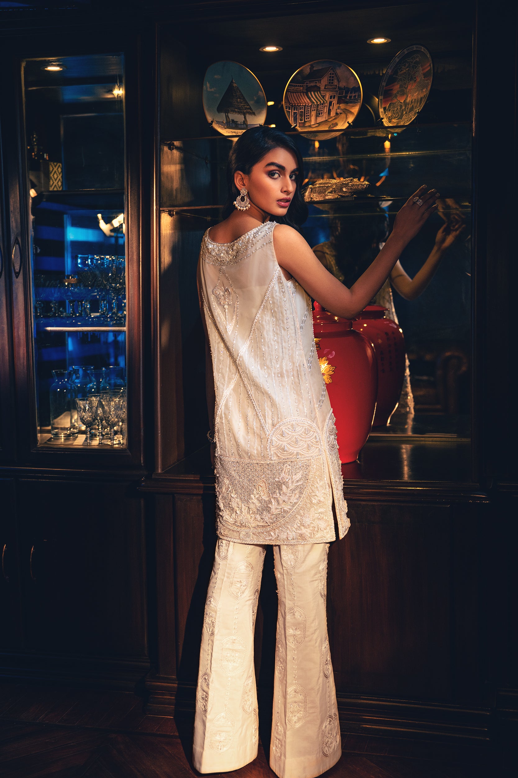 Pakistani Ivory Embellished Raw Silk Bootcut Set (2-Piece) - Image 5