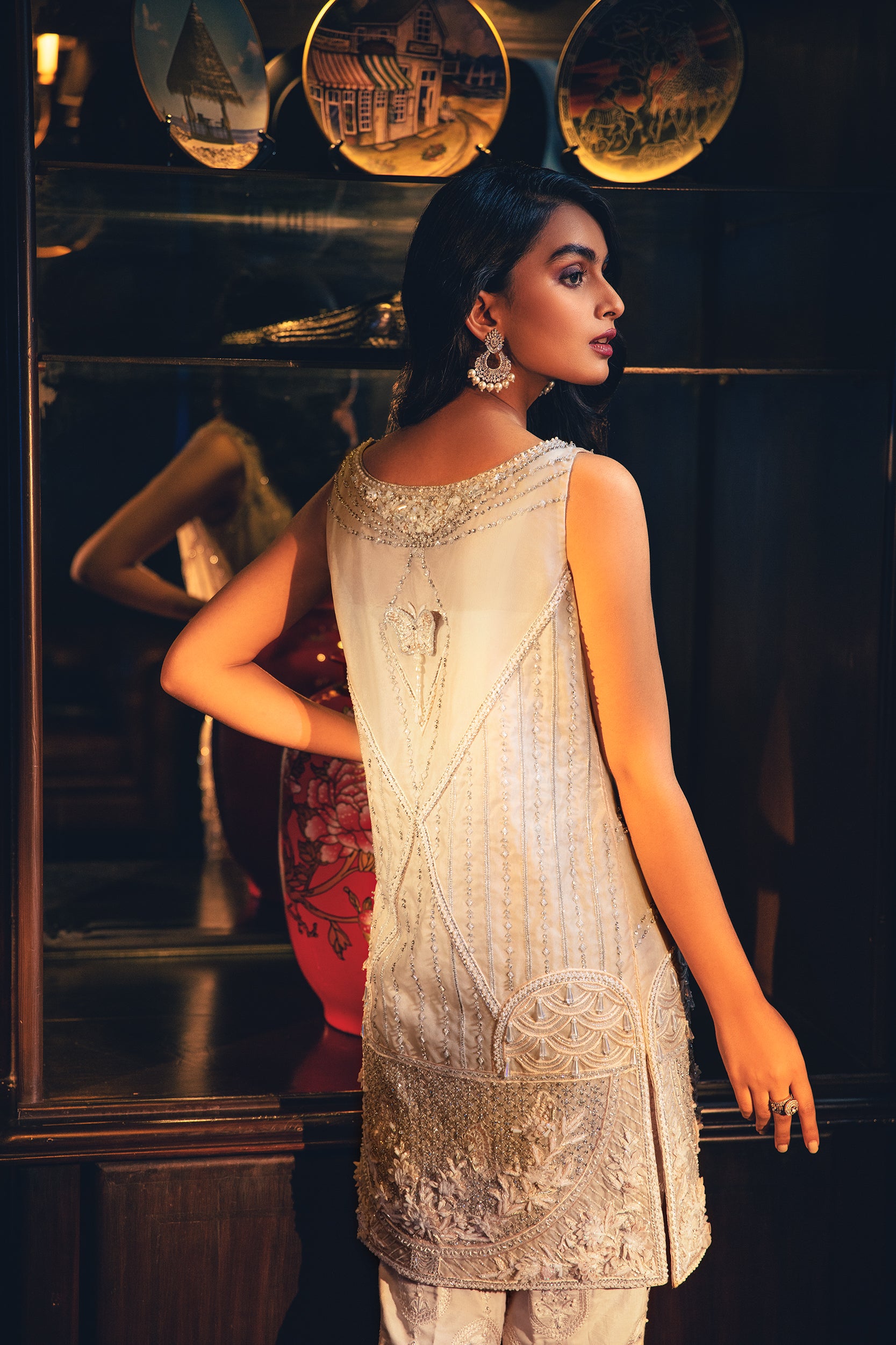 Pakistani Ivory Embellished Raw Silk Bootcut Set (2-Piece) - Image 8