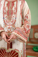 Pakistani Ivory Rust Embroidered Raw Silk Salwar Kameez (3-Piece) - Image 10