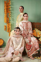 Pakistani Ivory Rust Embroidered Raw Silk Salwar Kameez (3-Piece) - Image 11