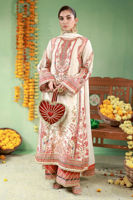 Pakistani Ivory Rust Embroidered Raw Silk Salwar Kameez (3-Piece) - Image 2