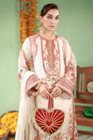 Pakistani Ivory Rust Embroidered Raw Silk Salwar Kameez (3-Piece) - Image 3