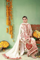 Pakistani Ivory Rust Embroidered Raw Silk Salwar Kameez (3-Piece) - Image 5