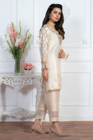 Off-White Embellished Raw Silk Salwar Kameez (3-Piece) - Image 3
