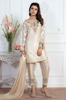 Off-White Embellished Raw Silk Salwar Kameez (3-Piece) - Image 4
