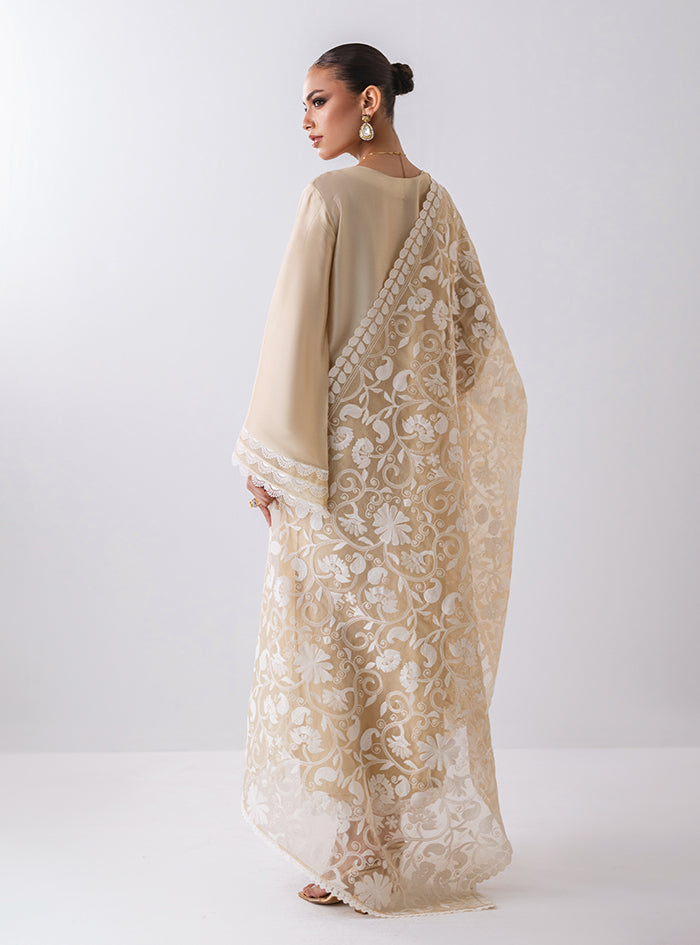 Ivory Cutwork Embroidered Raw Silk Salwar Kameez (3-Piece) - Image 3