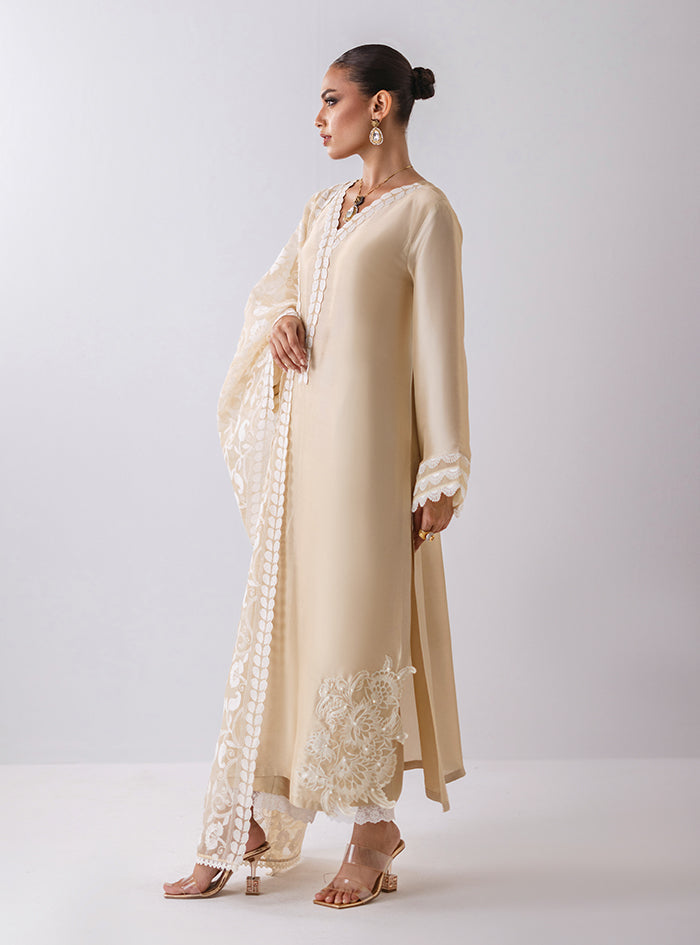 Ivory Cutwork Embroidered Raw Silk Salwar Kameez (3-Piece) - Image 5