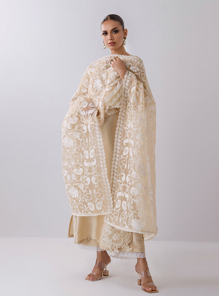 Ivory Cutwork Embroidered Raw Silk Salwar Kameez (3-Piece) - Image 6