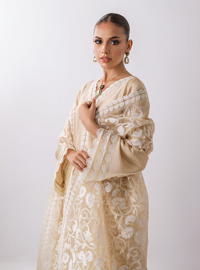 Ivory Cutwork Embroidered Raw Silk Salwar Kameez (3-Piece) - Image 7