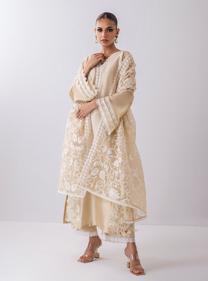 Ivory Cutwork Embroidered Raw Silk Salwar Kameez (3-Piece) - Image 8