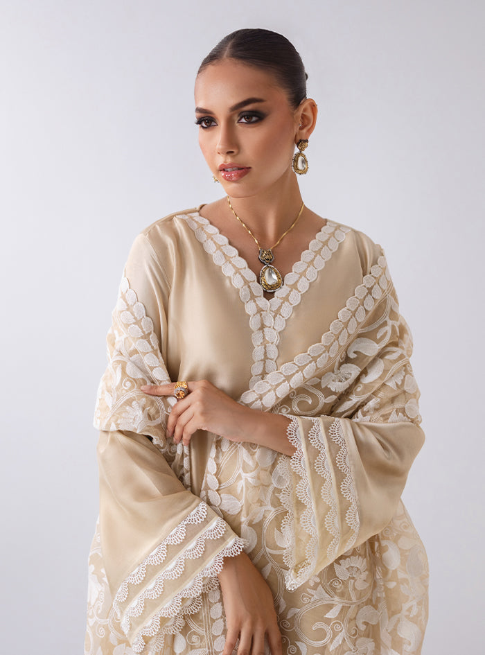 Ivory Cutwork Embroidered Raw Silk Salwar Kameez (3-Piece) - Image 9