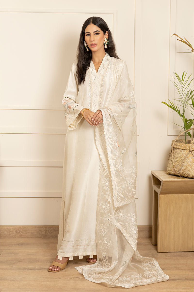 Dusky Ivory Embroidered Silk Salwar Kameez (3-Piece) - Image 1