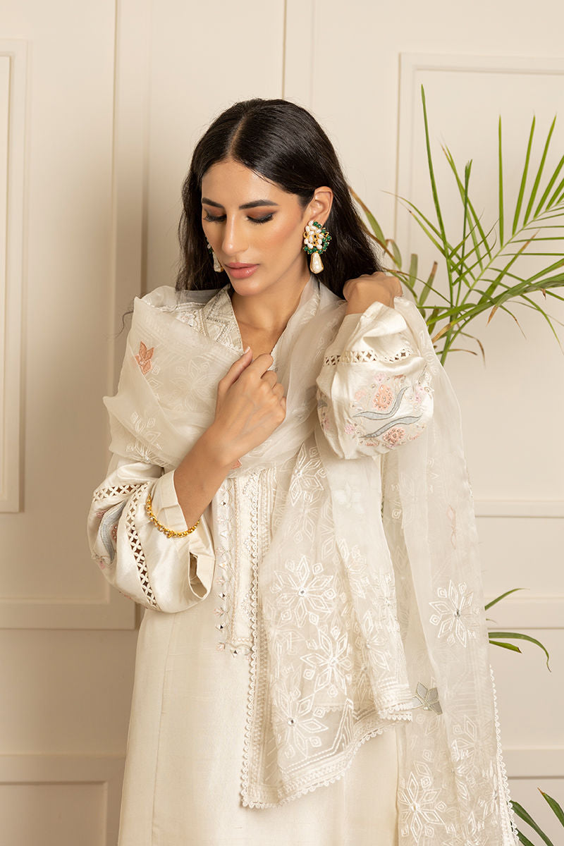 Dusky Ivory Embroidered Silk Salwar Kameez (3-Piece) - Image 2