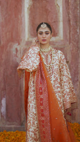 Ivory Hand-Embellished Korean Raw Silk Salwar Kameez (3-Piece) - Image 9