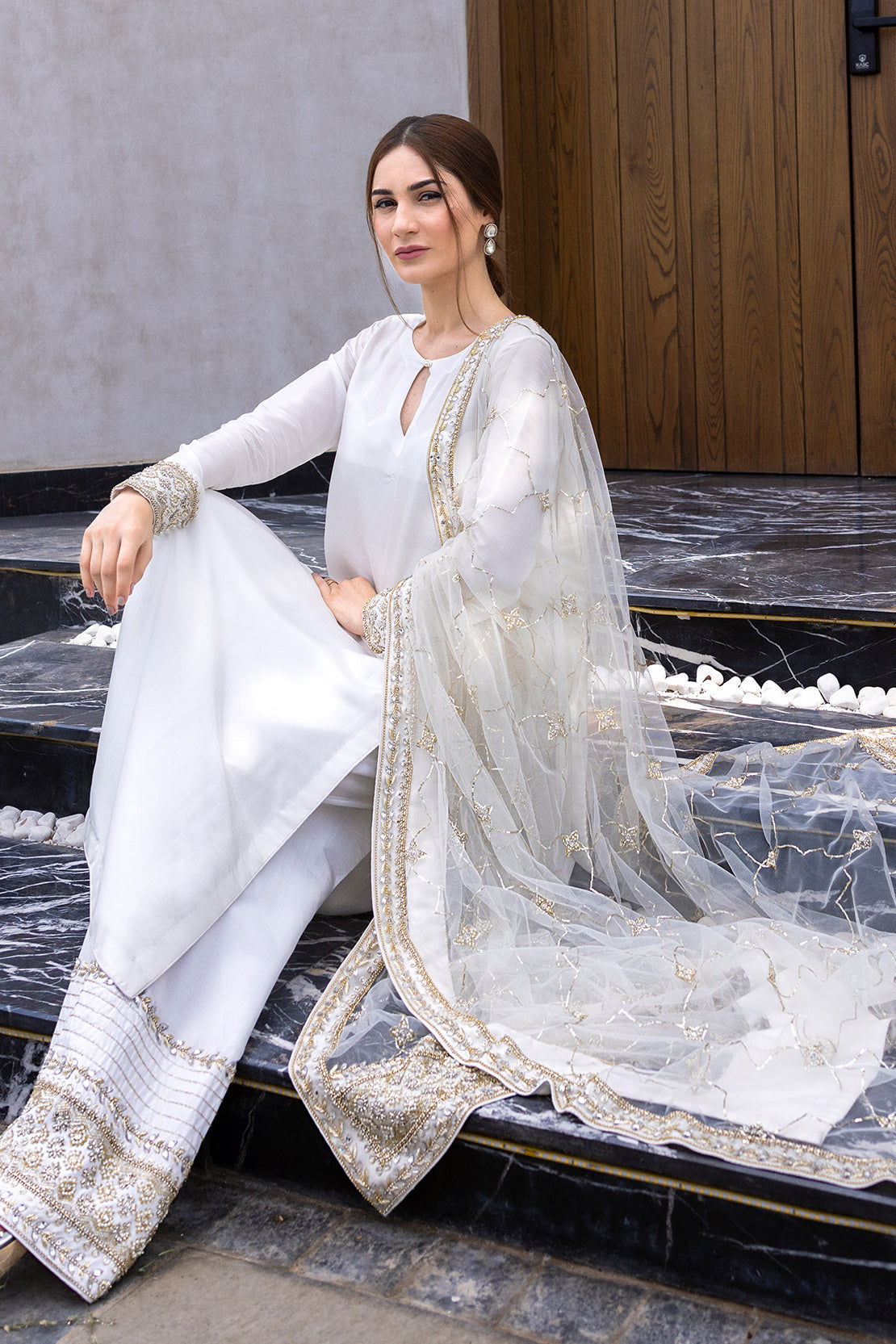 Pakistani Ivory Hand-Embellished Raw Silk Salwar Kameez (3-Piece) - Image 6