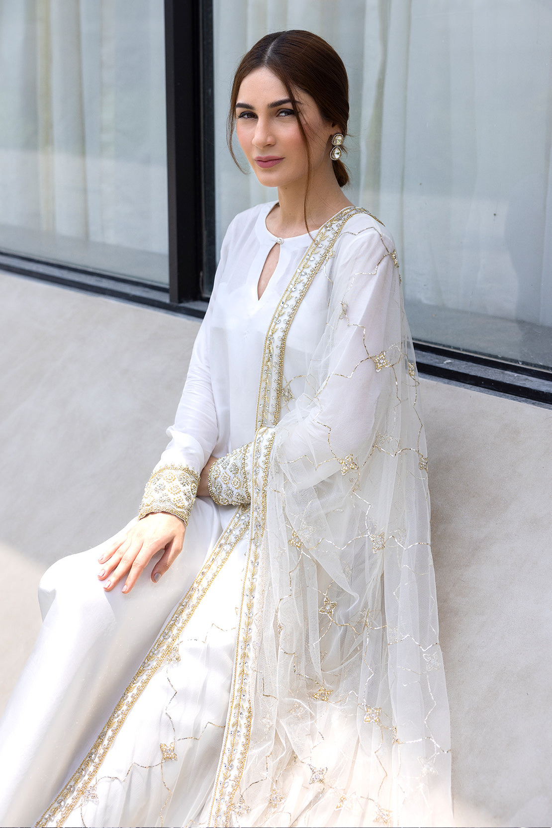 Pakistani Ivory Hand-Embellished Raw Silk Salwar Kameez (3-Piece) - Image 8