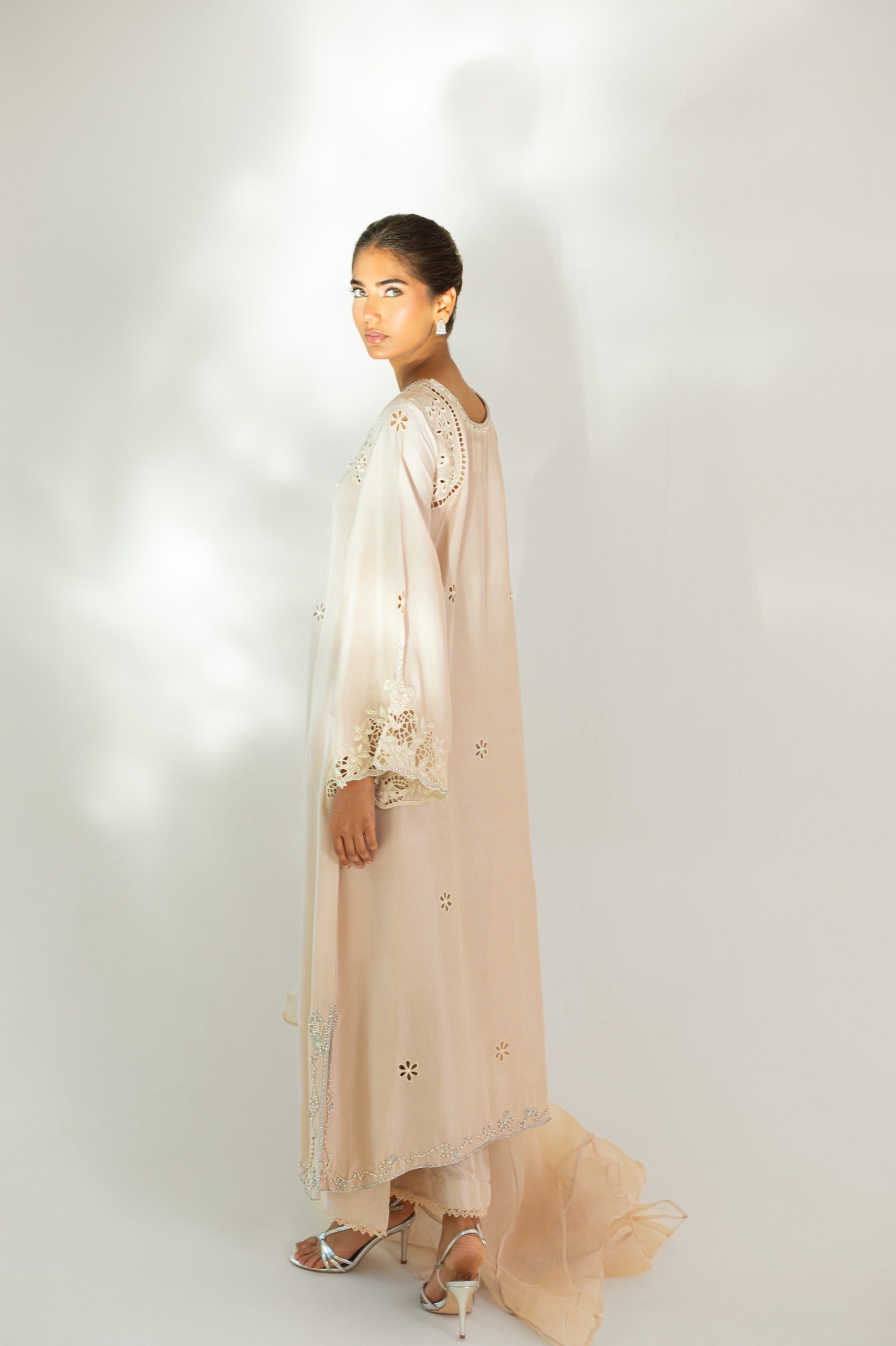 Ivory Hand-Embellished Raw Silk Salwar Kameez (3-Piece) - Image 3