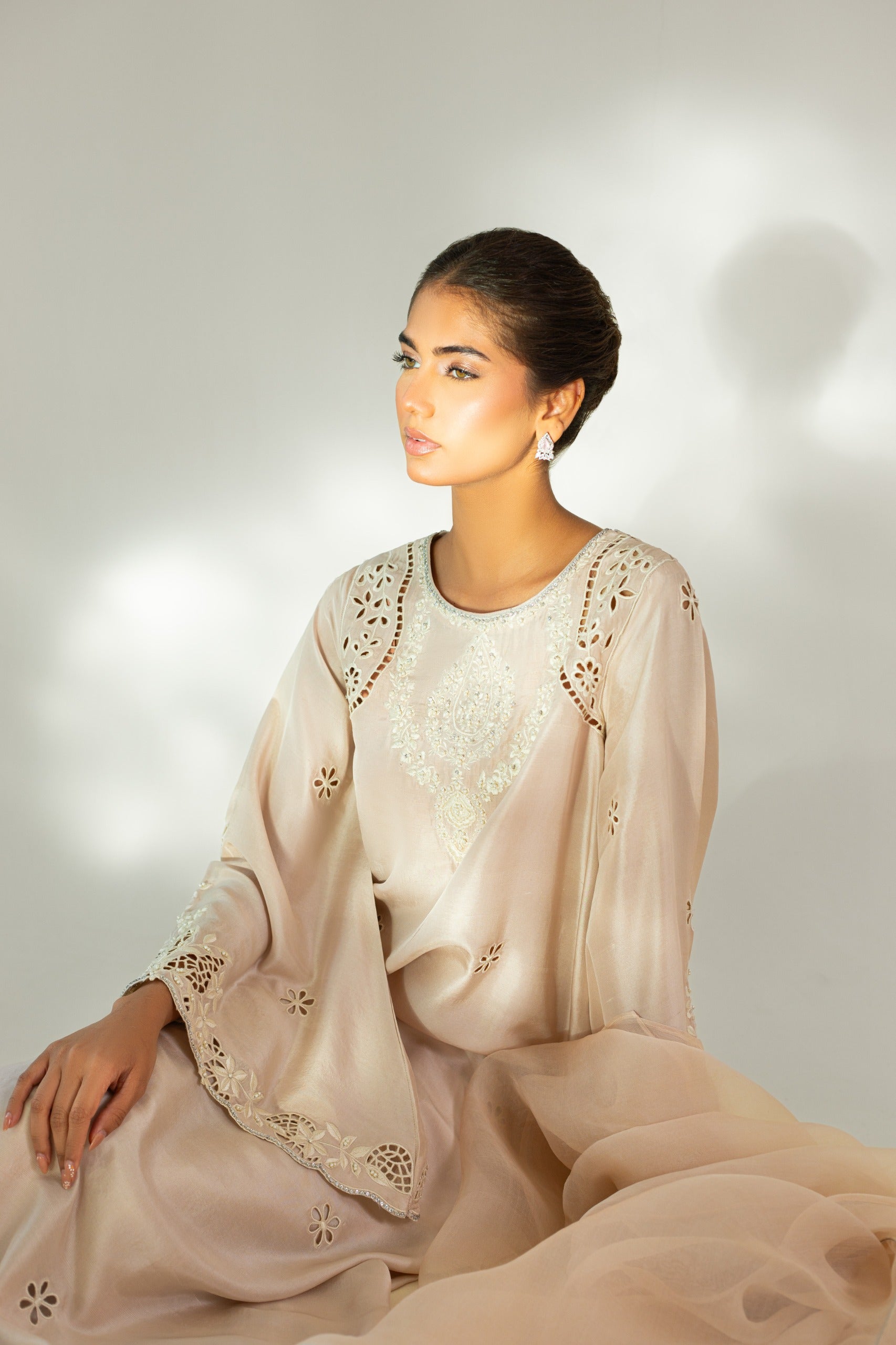 Ivory Hand-Embellished Raw Silk Salwar Kameez (3-Piece) - Image 4