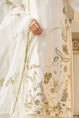 Cream Hand-Embroidered Raw Silk Salwar Kameez (3-Piece) - Image 4