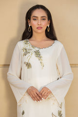 Cream Hand-Embroidered Raw Silk Salwar Kameez (3-Piece) - Image 5