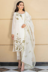 Cream Hand-Embroidered Raw Silk Salwar Kameez (3-Piece) - Image 8