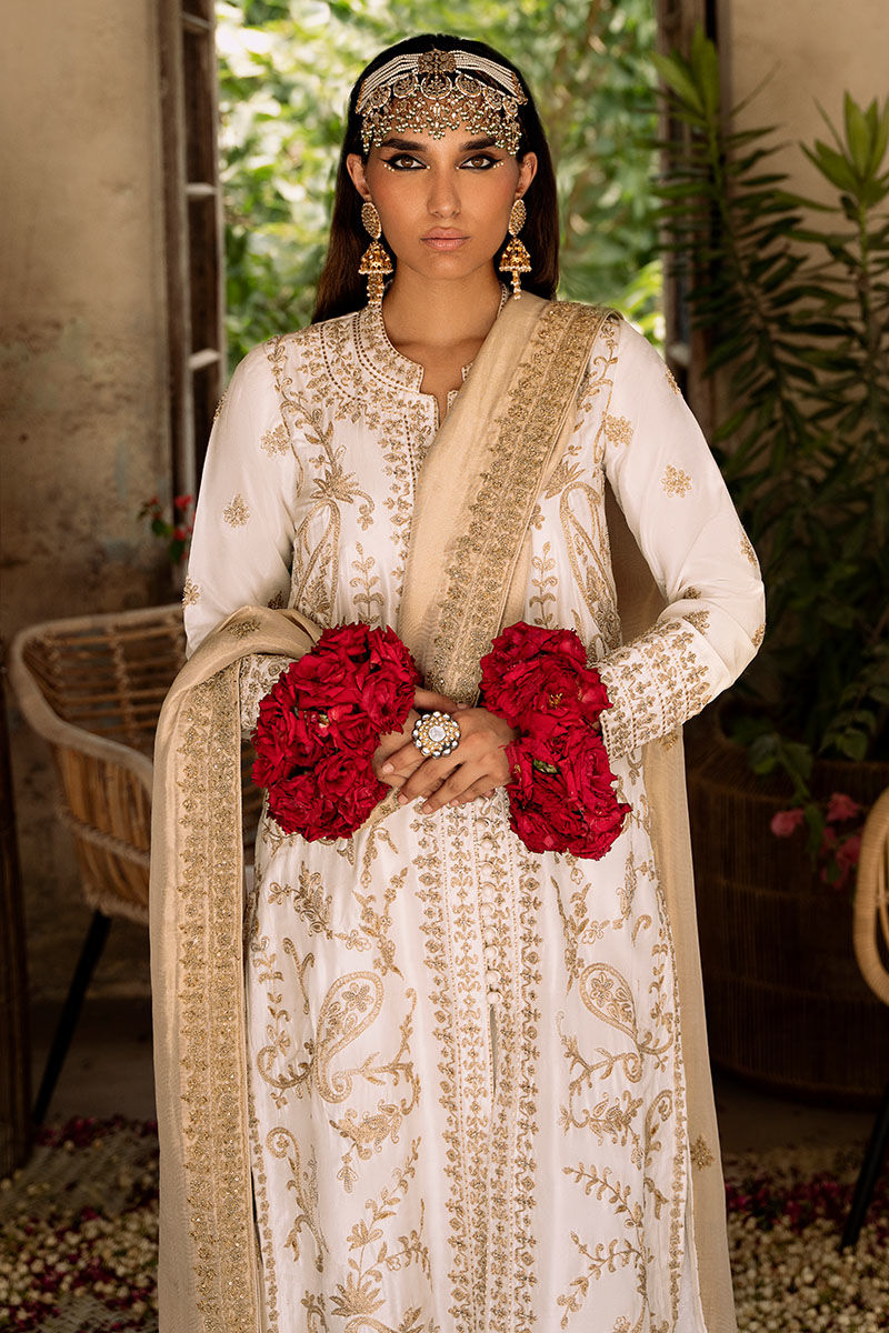 Ivory Marori Embroidered Raw Silk Salwar Kameez (3-Piece) - Image 2