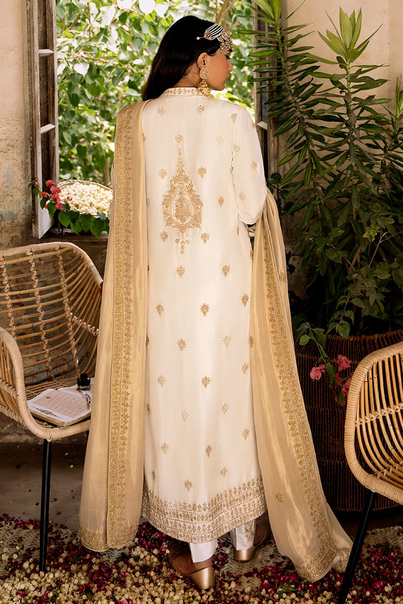 Ivory Marori Embroidered Raw Silk Salwar Kameez (3-Piece) - Image 3