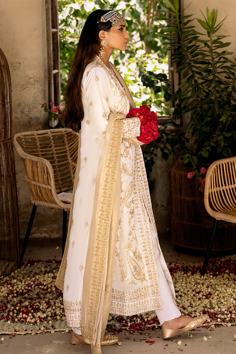 Ivory Marori Embroidered Raw Silk Salwar Kameez (3-Piece) - Image 5