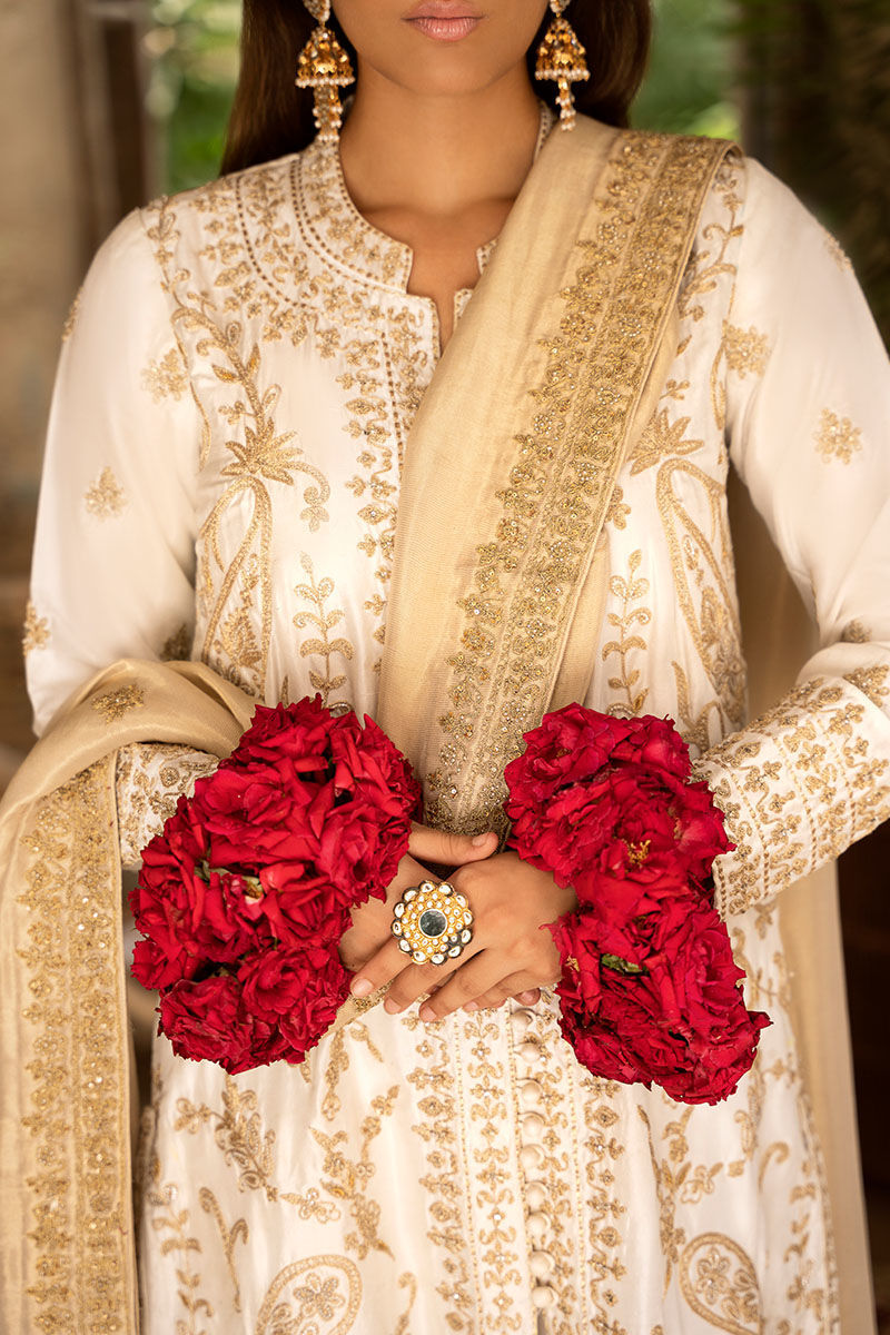 Ivory Marori Embroidered Raw Silk Salwar Kameez (3-Piece) - Image 8