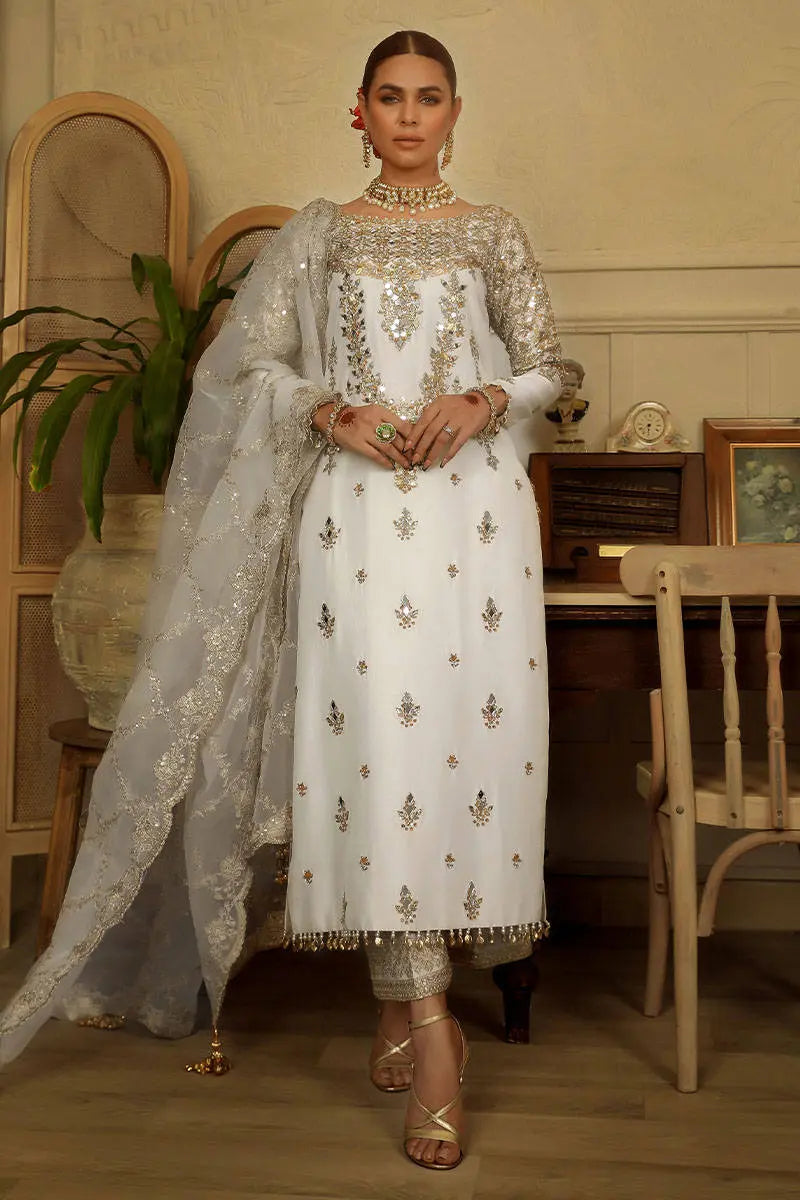 Ivory Embroidered Raw Silk Salwar Kameez (3-Piece) - Image 2