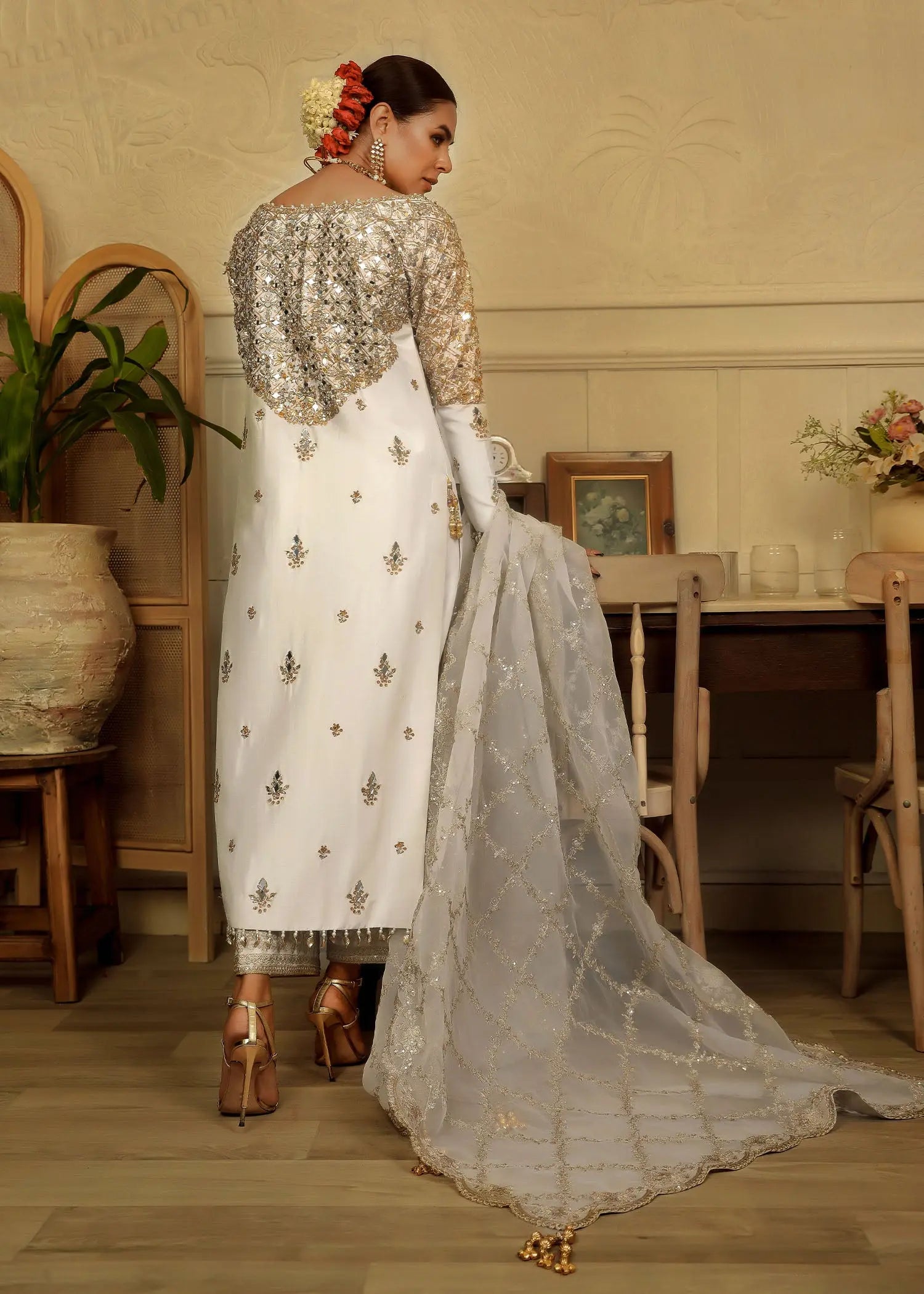 Ivory Embroidered Raw Silk Salwar Kameez (3-Piece) - Image 6