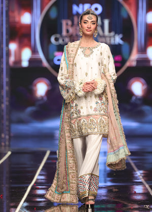 Pakistani Ivory Embroidered Raw Silk Shalwar Kameez (3-Piece) - Image 2