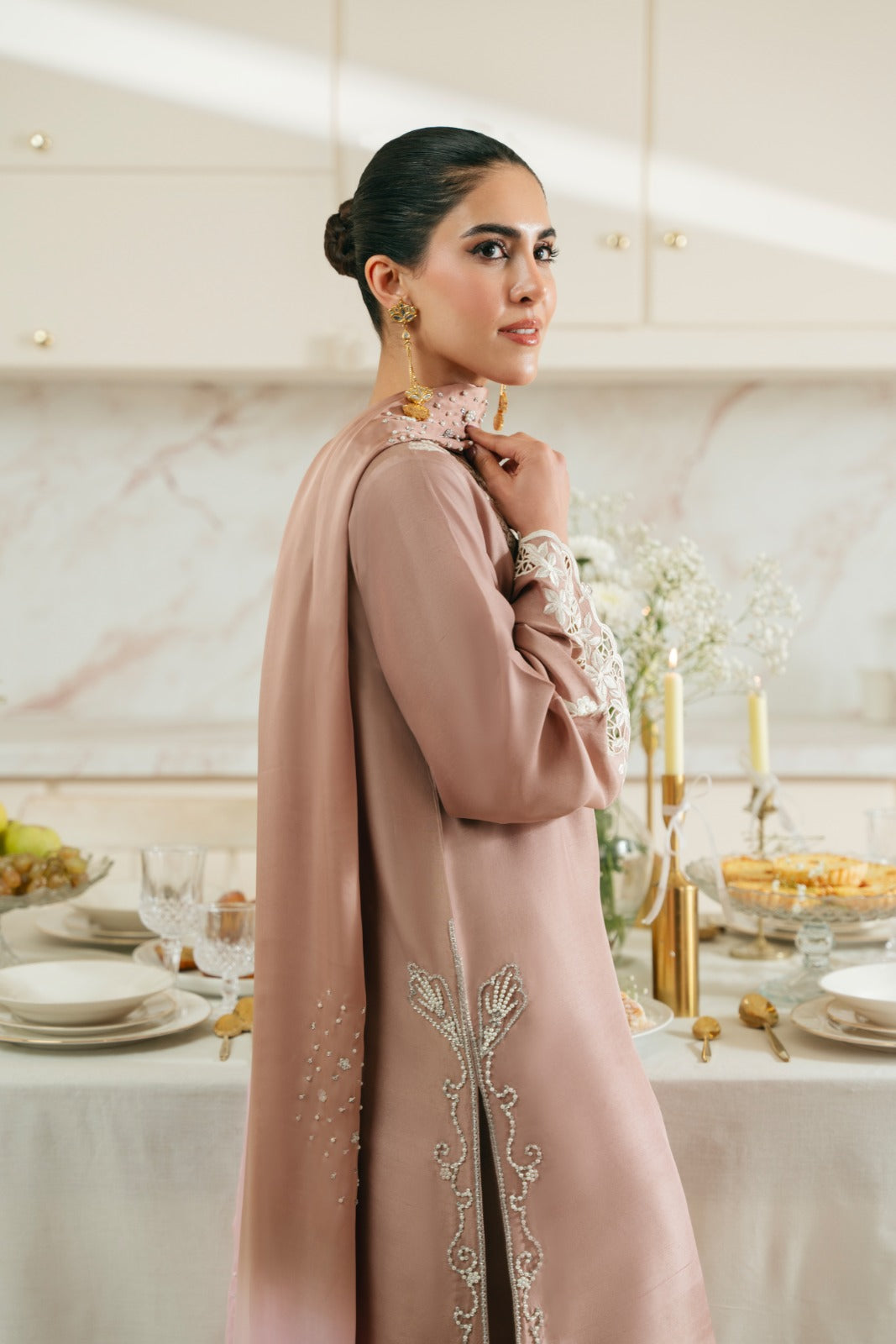 Bisque Embroidered Raw Silk Salwar Kameez (3-Piece) - Image 6