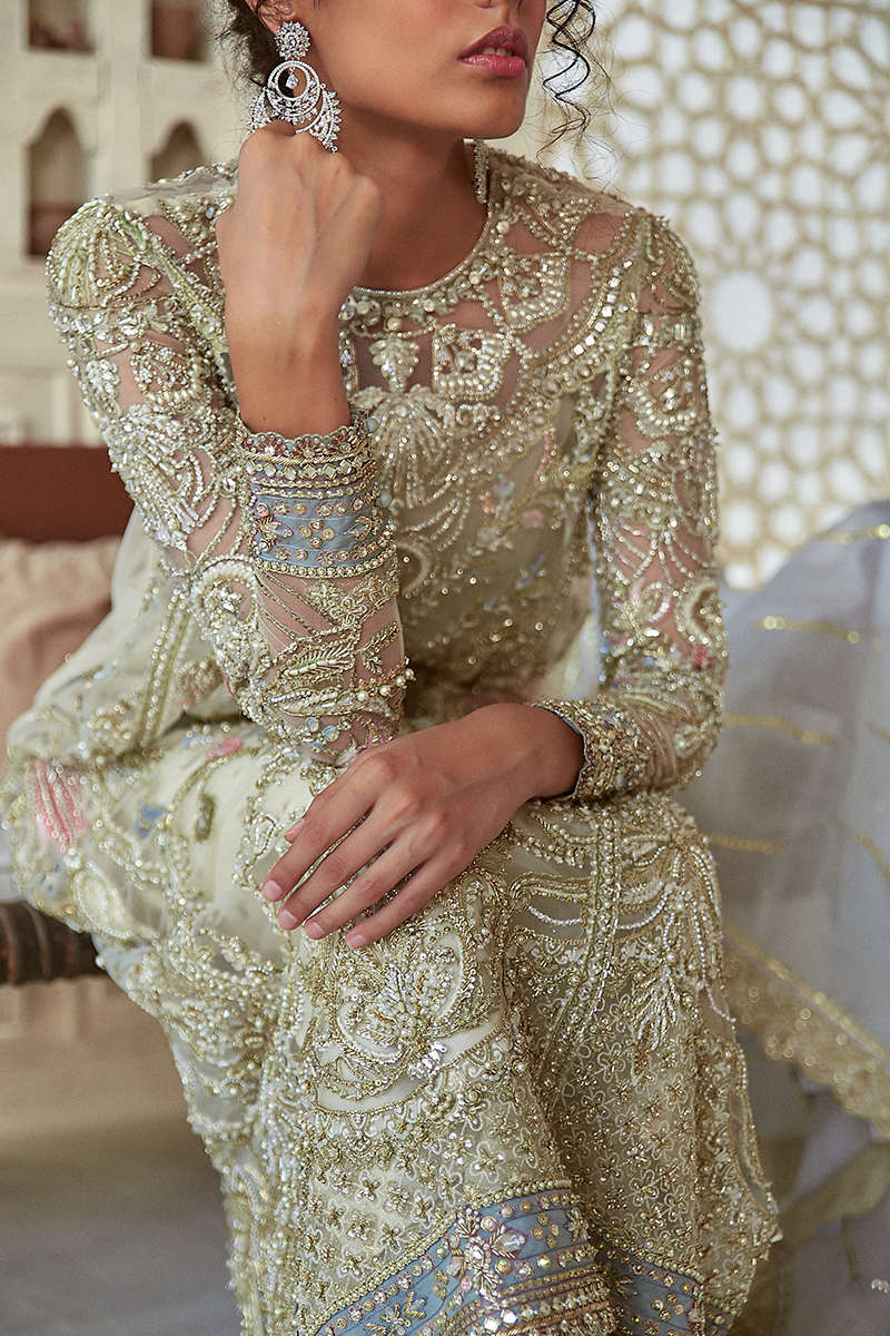 Ivory Pearl Embellished Raw Silk Salwar Kameez (3-Piece) - Image 11