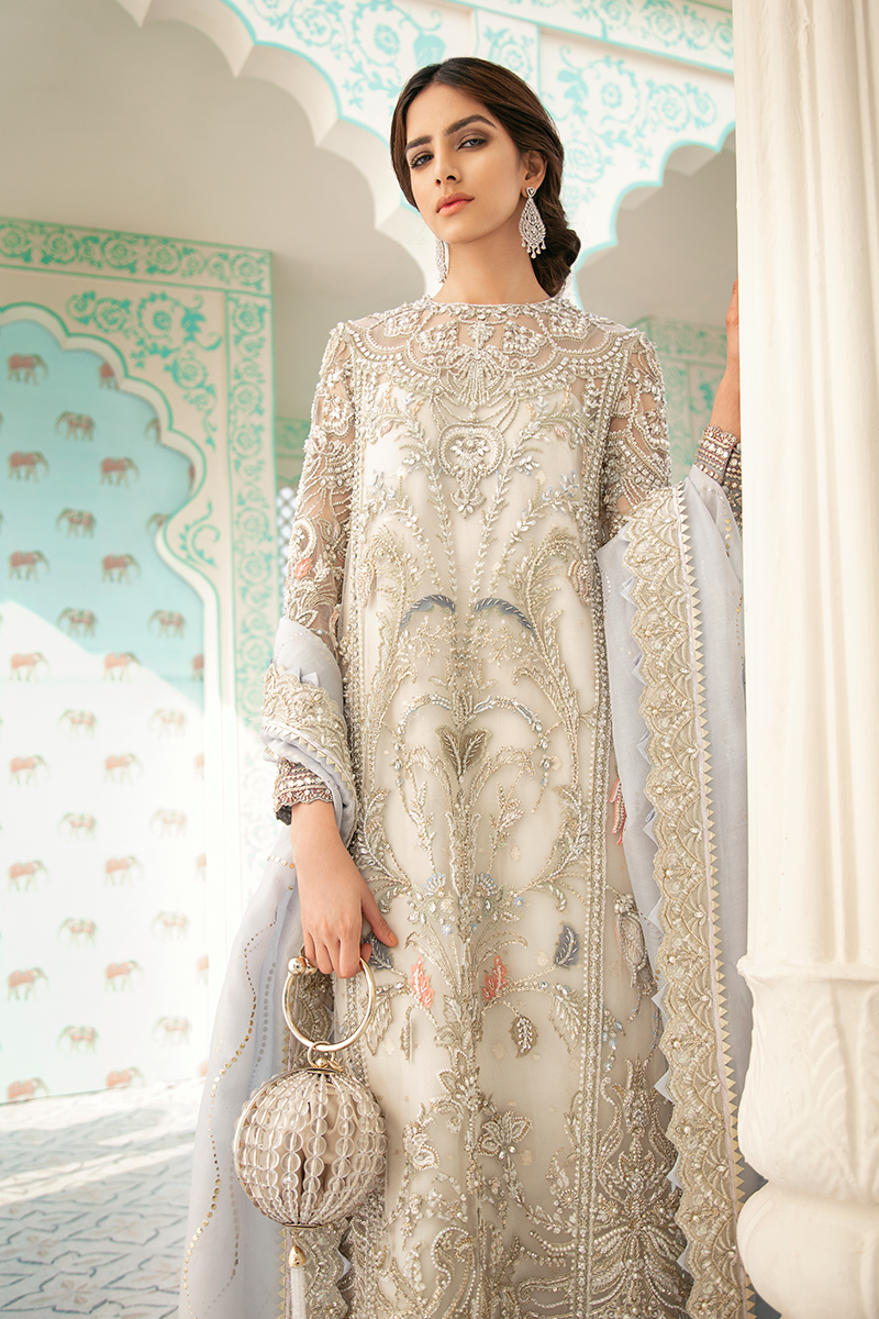Ivory Pearl Embellished Raw Silk Salwar Kameez (3-Piece) - Image 2