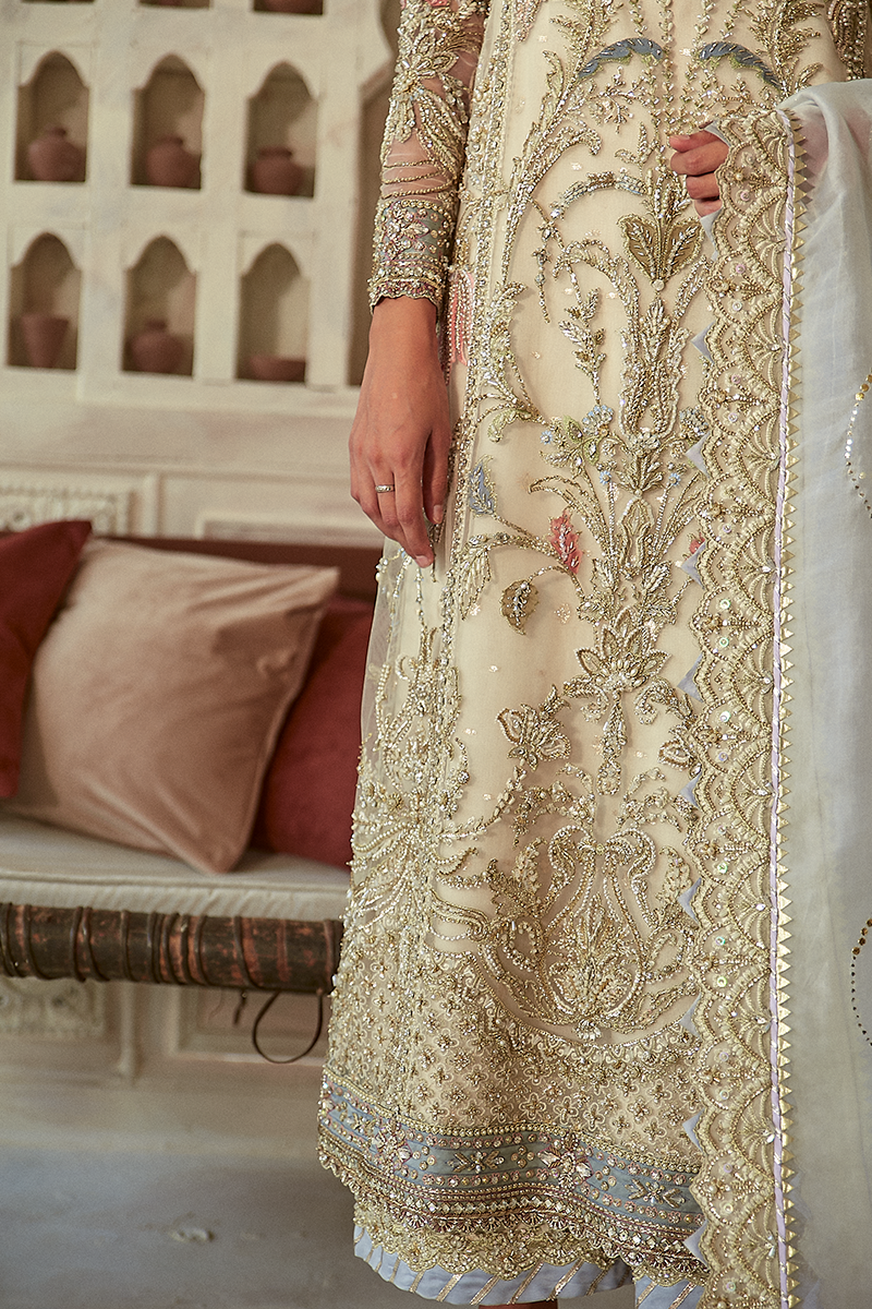 Ivory Pearl Embellished Raw Silk Salwar Kameez (3-Piece) - Image 4
