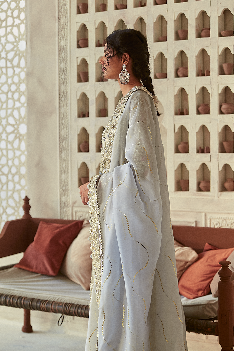 Ivory Pearl Embellished Raw Silk Salwar Kameez (3-Piece) - Image 6