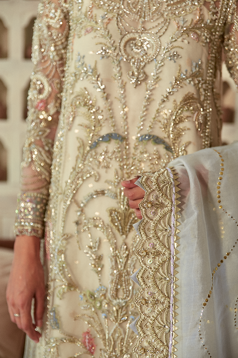 Ivory Pearl Embellished Raw Silk Salwar Kameez (3-Piece) - Image 7