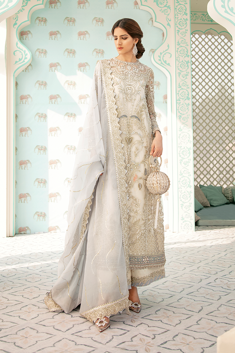 Ivory Pearl Embellished Raw Silk Salwar Kameez (3-Piece) - Image 9