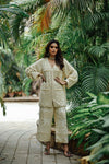 Pakistani Ivory Pearl Embellished Raw Silk Jacket and Trouser (2-Piece) - Image 2