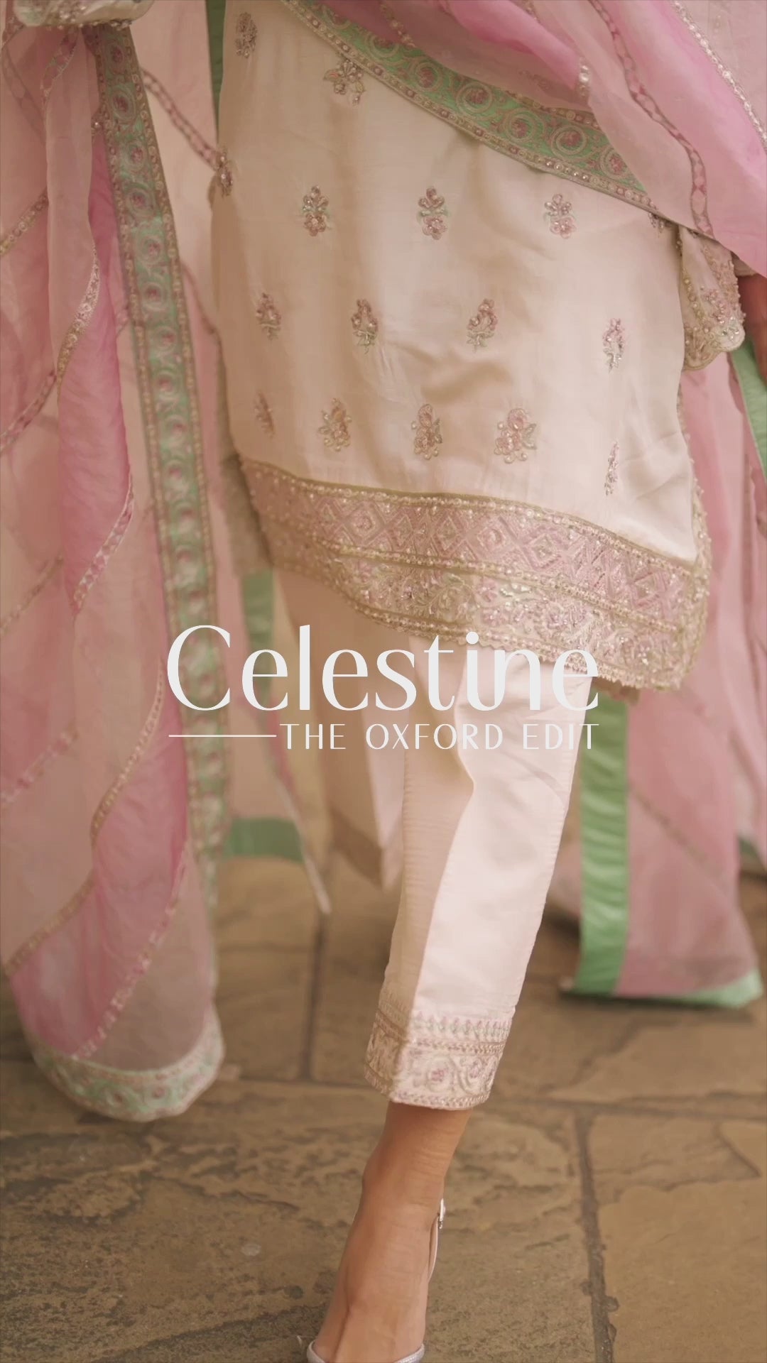 Pakistani Ivory Embroidered Raw Silk Salwar Kameez (3-Piece) - Image 11